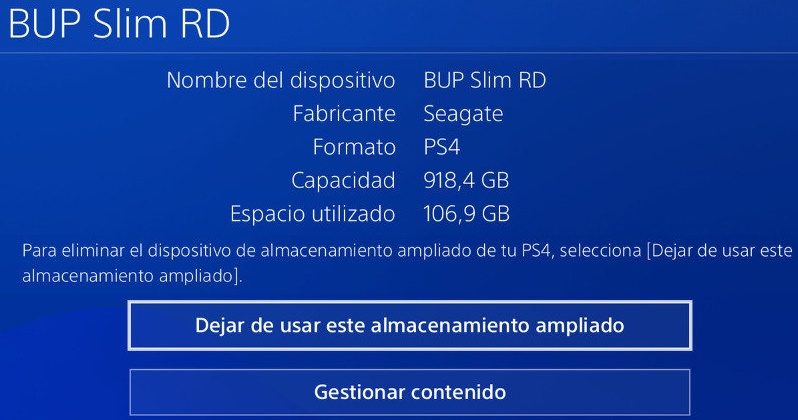 ps4 espacio disco externo