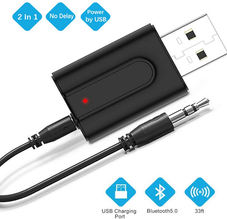USB, Bluetooth, 5 emisoras Adaptador de Audio inalámbrico 2 en 1 lı Vestmon 
