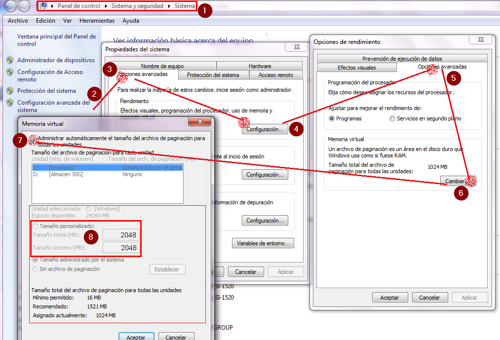 cambiar memoria virtual windows